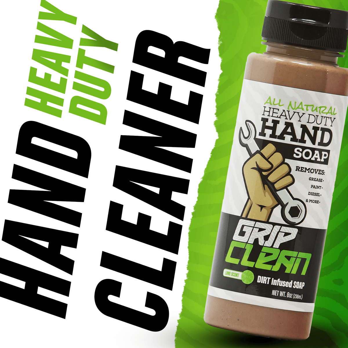  Grip Clean  Degreaser Hand Cleaner for Auto Mechanics -  Dirt-Infused Liquid Hand Soap Absorbs Grease, Oil, & Odors. Natural Heavy  Duty Pumice Soap with Moisturizing Ingredients. Lime Scented.