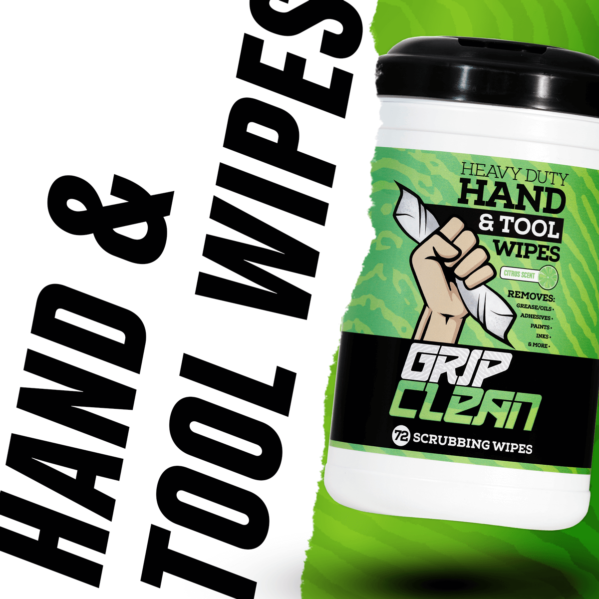 Grip Clean Heavy Duty Cleaning Wipes, Hands, Tool, & Surfaces, Waterless,  Auto Mechanics & Tool Cleaner Wipes- Citrus Scented Cleansing Wipes Remove