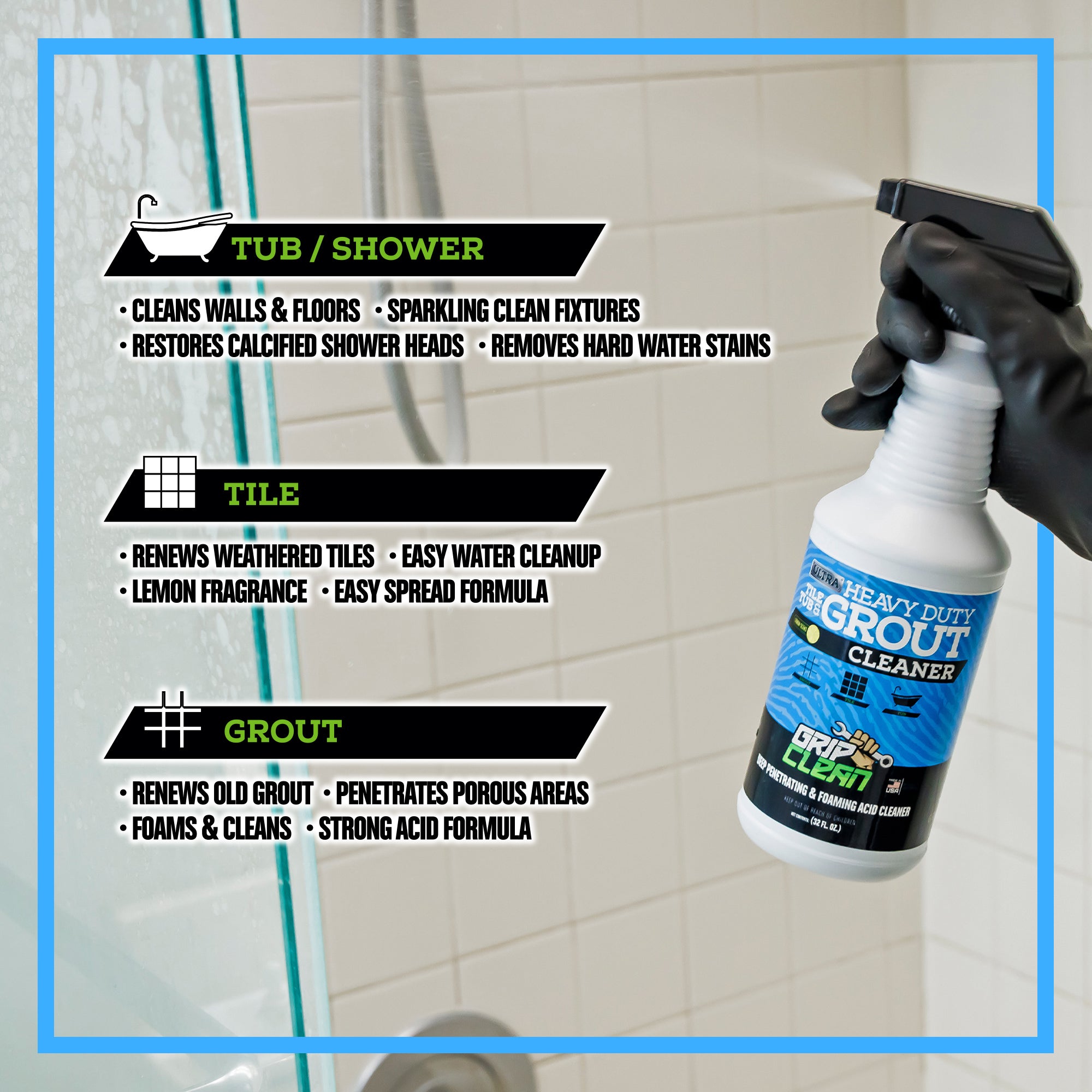 Tub, Tile, & Grout Cleaner - Ultra Heavy Duty | Grip Clean 1 Gallon